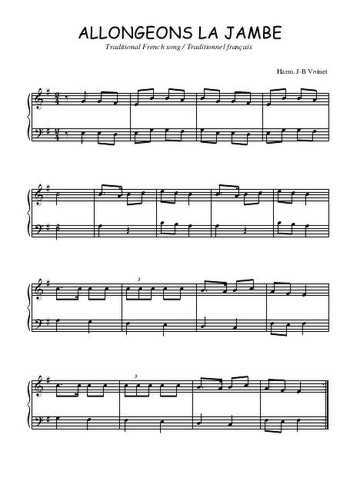 Téléchargez l'arrangement pour piano de la partition de Allongeons la jambe en PDF